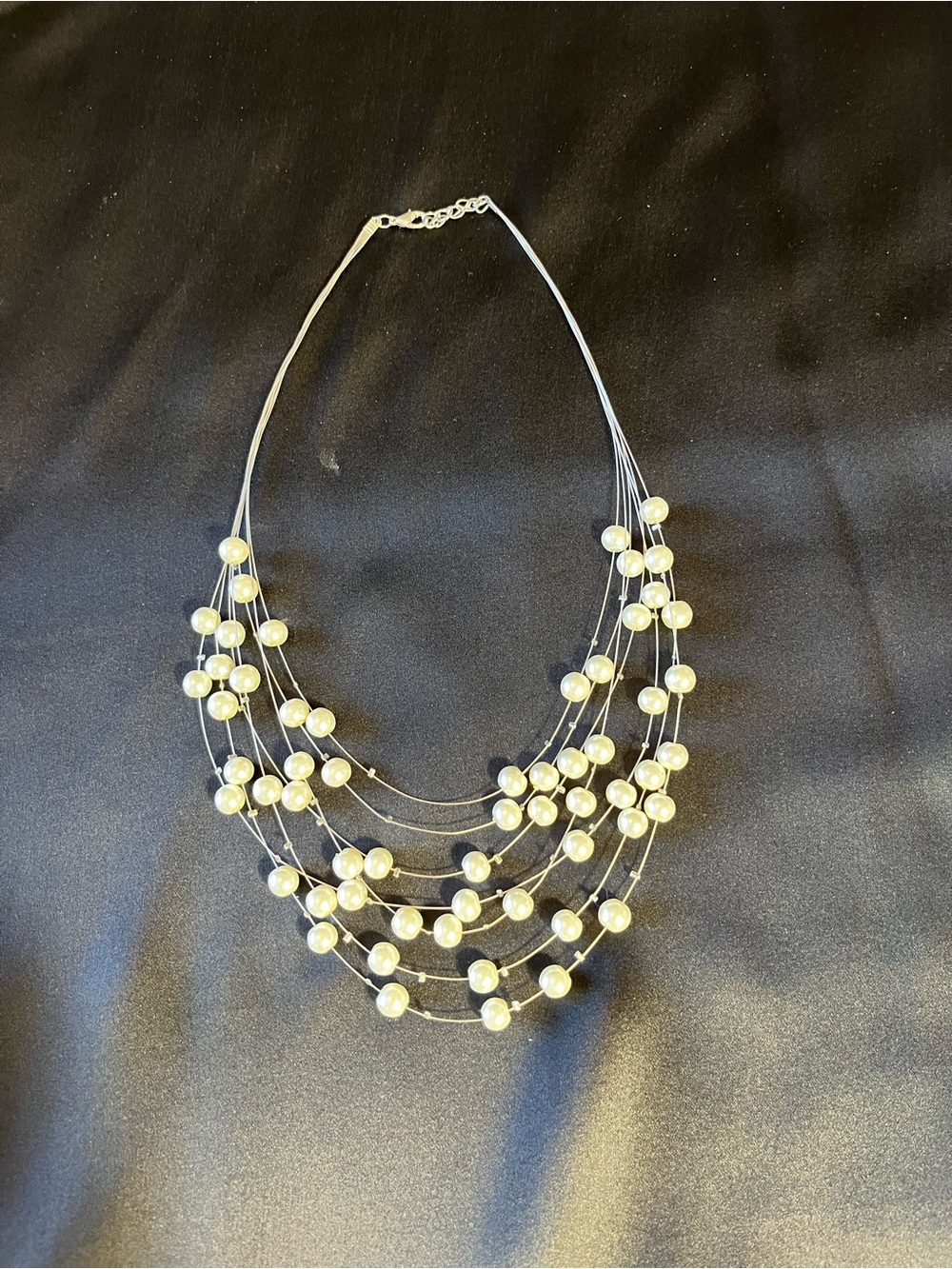 Multi-Strand Pearl Illusion Necklace - White